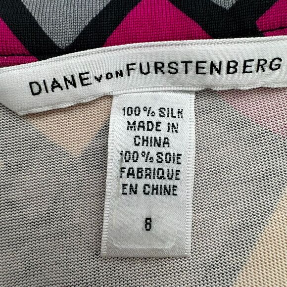 DIANE VON FURSTENBERG Size 8 100% Silk Pink Geometric Print Colorful‎ Midi Dress - Picture 5 of 9